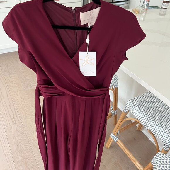Gal Meets Glam Size 00 Delaney Jumpsuit Wine New Holidays Office Wedding Guest - Picture 4 of 16